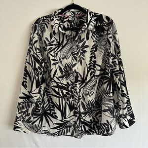 Talbots Modern Classic Shirt Women's XL P Black White Silhouette Ferns Career